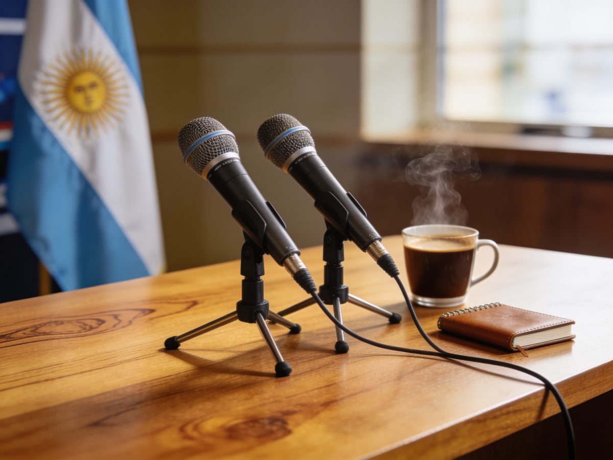 Dos micrófonos en la mesa de un programa de fútbol — La Cobra