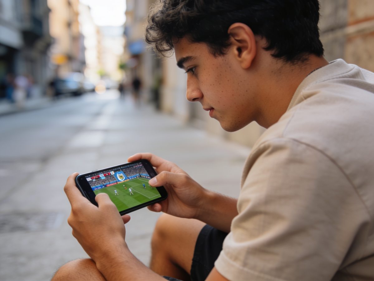 Una persona mirando un stream de deportes en el teléfono